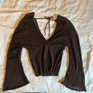 Vintage Y2K 90s Lace Boho Fairy Bell Sleeve Top With V-neck and V-back